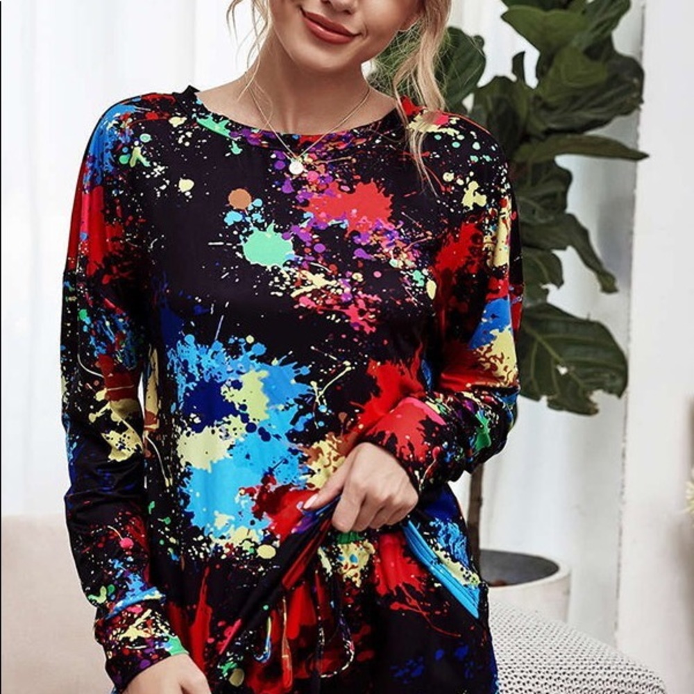 NWT Black Multi Color Two Piece Pajama Set - Picture 4 of 6